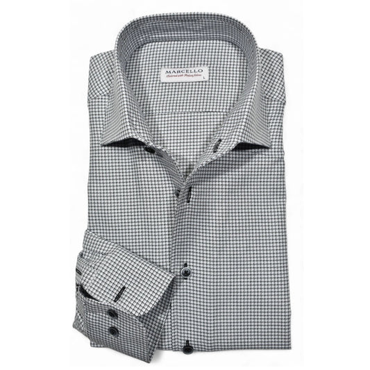 Galaga Check Roll Collar Sport Shirt in Black/White by Marcello