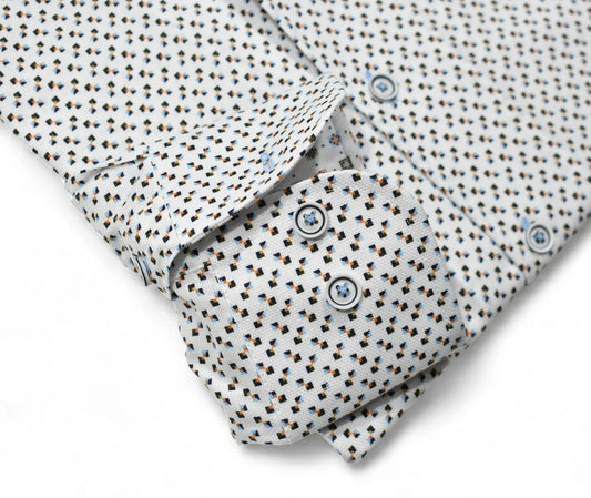 Orbit Square Medallion Sport Shirt in White/Black/Tan by Marcello