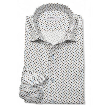Orbit Square Medallion Sport Shirt in White/Black/Tan by Marcello