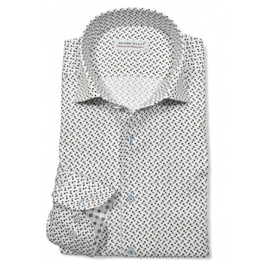 Orbit Square Medallion Sport Shirt in White/Black/Tan by Marcello
