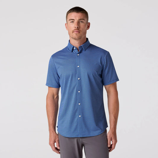 Halyard Short Sleeve Dress Shirt in Set Sail Dotted Line by Mizzen+Main