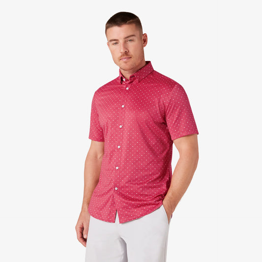 Halyard Short Sleeve Dress Shirt in Red Clay Enlarged Dot by Mizzen+Main