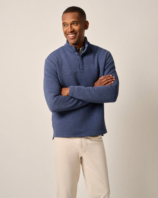 Benjy Heathered Henley Pullover in Navy by Johnnie-O
