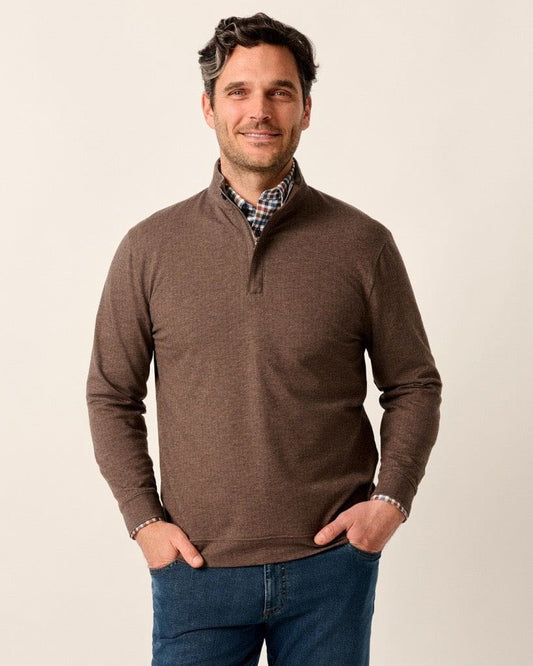 Rubin Herringbone Cotton Cashmere 1/4 Zip Pullover in Bison by Johnnie-O