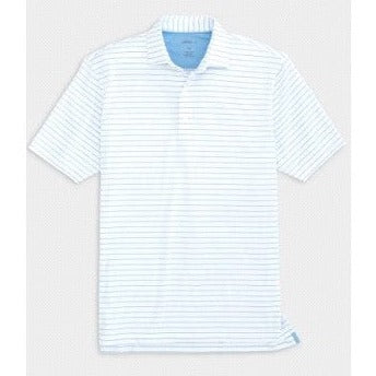 Newton Striped Jersey Performance Polo in White/Gulf Blue by Johnnie-O