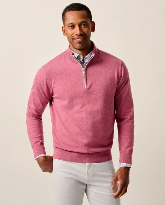 Desmond Plaited Cotton Blend 1/4 Zip Sweater in Berry by Johnnie-O