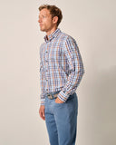 Dartmouth Tucked Cotton Blend Button Up Shirt in Laguna Blue by Johnnie-O