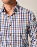 Dartmouth Tucked Cotton Blend Button Up Shirt in Laguna Blue by Johnnie-O