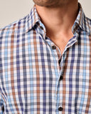 Dartmouth Tucked Cotton Blend Button Up Shirt in Laguna Blue by Johnnie-O