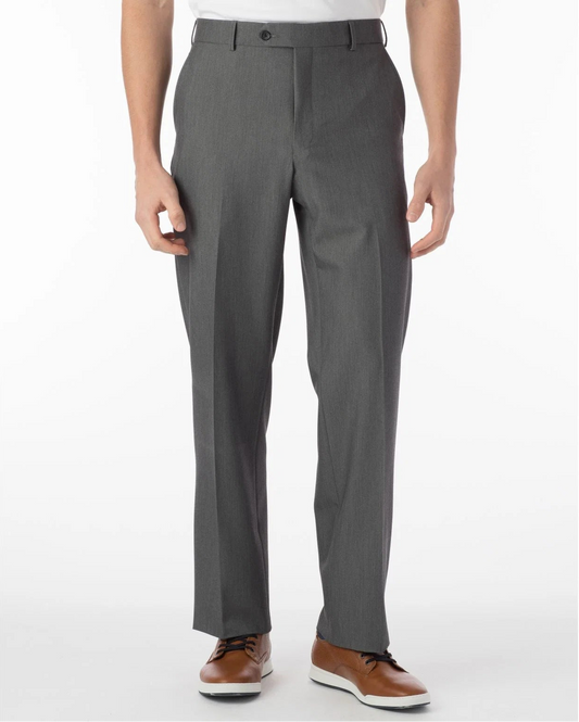 Comfort "EZE" Commuter Bi-Stretch Gabardine Flat Front Dunhill Dress Pant in Mid Grey by Ballin