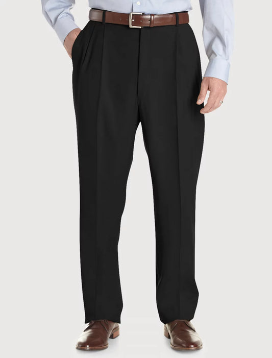 Super 120's Gabardine Pleated Manchester Dress Pant in Black by Ballin