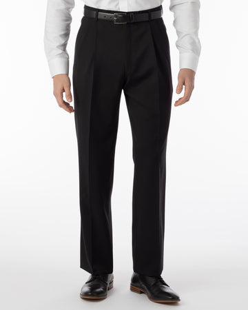 Super 120's Gabardine Pleated Manchester Dress Pant in Black by Ballin
