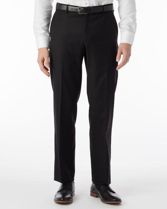 Super 120's Comfort "EZE" 4 Harness Serge Modern Flat Front Soho Dress Pant in Black by Ballin