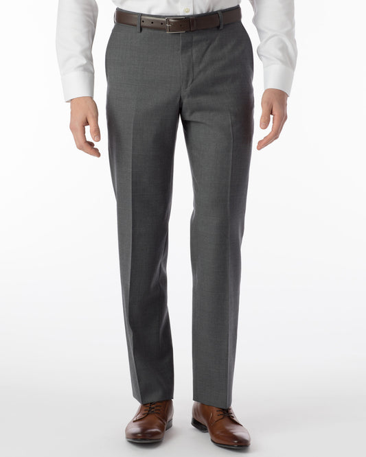 Super 120's Comfort "EZE" 4 Harness Serge Modern Flat Front Soho Dress Pant in Mid Grey by Ballin