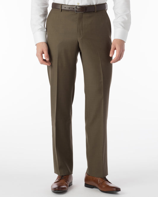 Super 120's Comfort "EZE" 4 Harness Serge Modern Flat Front Soho Dress Pant in Olive by Ballin