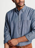 Tamworth Chambray Cotton-Stretch Sport Shirt in Indigo by Peter Millar