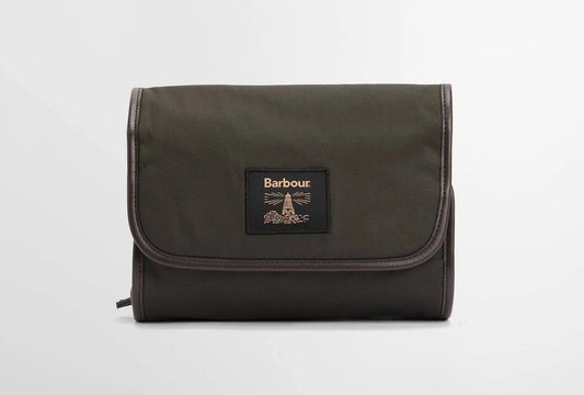 Waxed Hanging Washbag in Olive/Beacon by Barbour