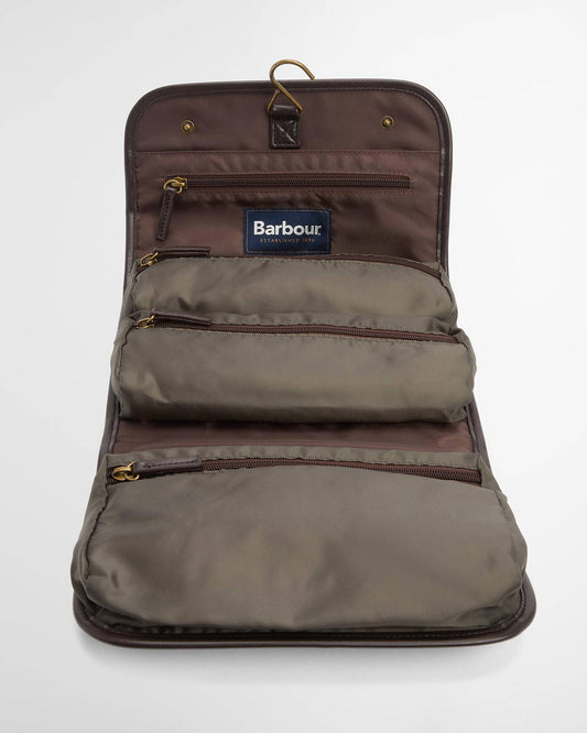 Waxed Hanging Washbag in Olive/Beacon by Barbour