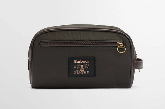 Waxed Washbag in Olive/Beacon by Barbour