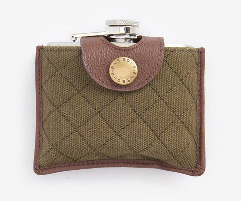 Padbury Quilted Hip Flask in Dark Brown/Olive by Barbour