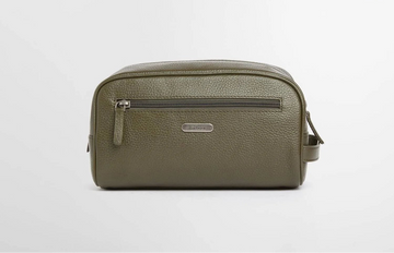 Brunton Leather Washbag in Dark Olive by Barbour