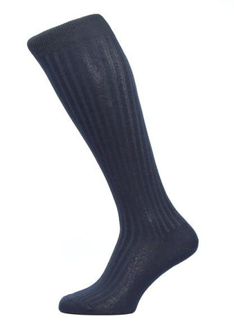 Merino Over-The-Calf Ribbed Dress Sock in Navy by Marcoliani