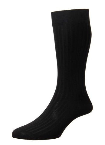 Merino Mid-Calf Ribbed Dress Sock in Black by Marcoliani