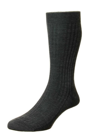 Merino Mid-Calf Ribbed Dress Sock in Charcoal by Marcoliani