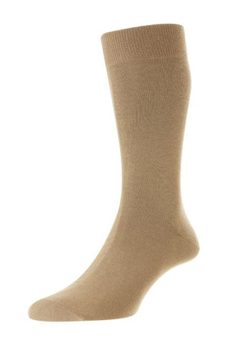 Pima Cotton Lisle Mid-Calf Solid Dress Sock in Khaki by Marcoliani