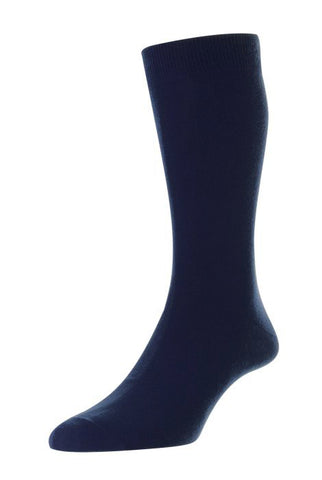 Pima Cotton Lisle Mid-Calf Solid Dress Sock in Navy by Marcoliani