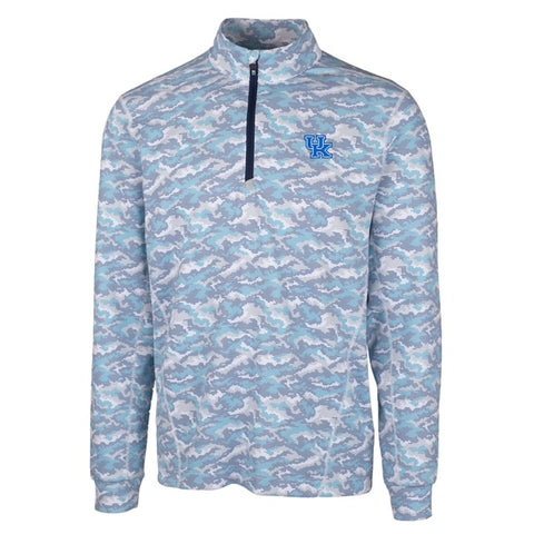 University of Kentucky Traverse Camo Print Stretch Quarter Zip Pullover in Indigo by Cutter & Buck