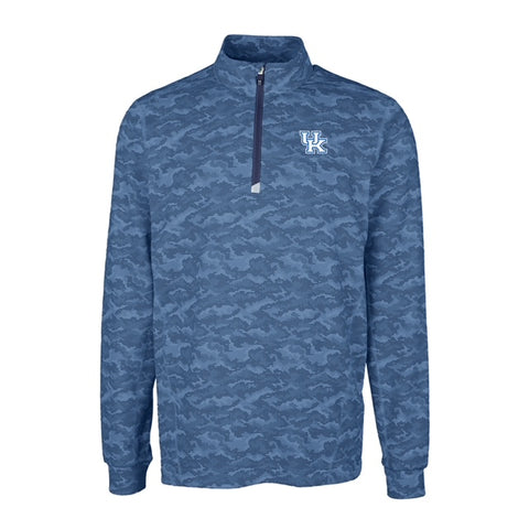 University of Kentucky Traverse Camo Print Stretch Quarter Zip Pullover in Navy Blue by Cutter & Buck