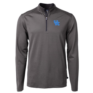 University of Kentucky Virtue Eco Pique Micro Stripe Quarter-Zip Pullover in Black/Elemental Grey by Cutter & Buck