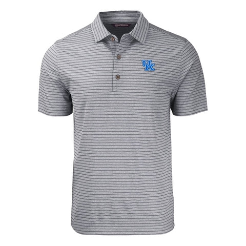 University of Kentucky Forge Eco Heather Stripe Stretch Polo in Black Heather by Cutter & Buck