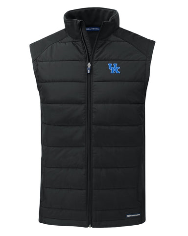 University of Kentucky Evoke Hybrid Eco Softshell Full Zip Hooded Vest in Black by Cutter & Buck