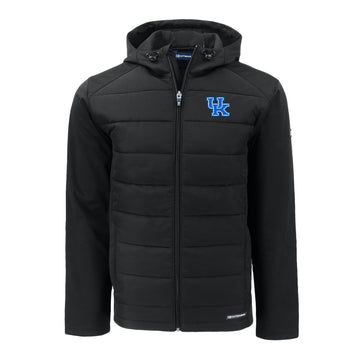 University of Kentucky Evoke Hybrid Softshell Full Zip Hooded Jacket in Black by Cutter & Buck