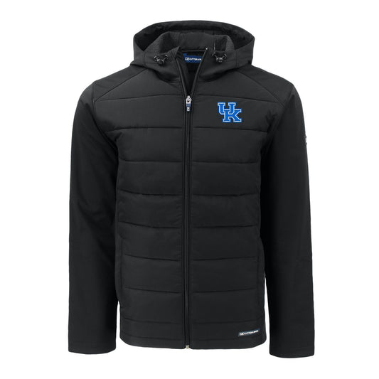 University of Kentucky Evoke Hybrid Softshell Full Zip Hooded Jacket in Black by Cutter & Buck
