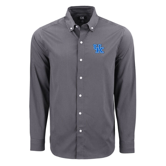 University of Kentucky Skyline Long Sleeve Gingham Dress Shirt in Black/Elemental Grey by Cutter & Buck