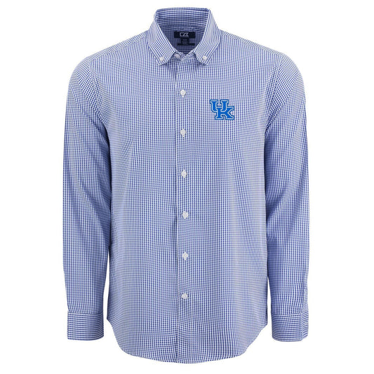 University of Kentucky Skyline Long Sleeve Gingham Dress Shirt in Tour Blue/White by Cutter & Buck