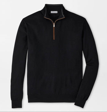 Autumn Crest Suede Trim Quarter-Zip in Black by Peter Millar