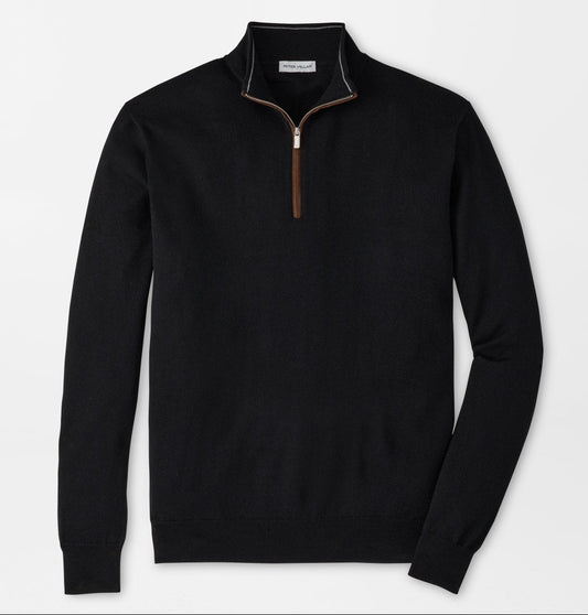 Autumn Crest Suede Trim Quarter-Zip in Black by Peter Millar