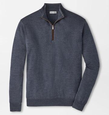Autumn Crest Suede Trim Quarter-Zip in Charcoal by Peter Millar