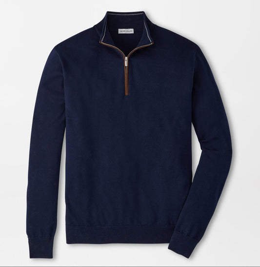 Autumn Crest Suede Trim Quarter-Zip in Navy by Peter Millar