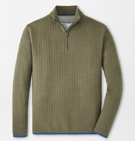 Quad Quilted Quarter-Zip in Military by Peter Millar