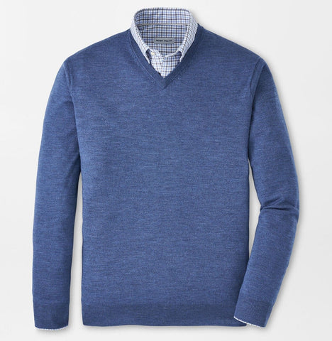 Autumn Crest V-Neck in Ocean Blue by Peter Millar