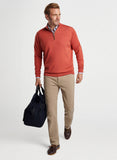 Autumn Crest Suede Trim Quarter-Zip in Burnt Orange by Peter Millar