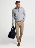 Autumn Crest Suede Trim Quarter-Zip in Platinum by Peter Millar