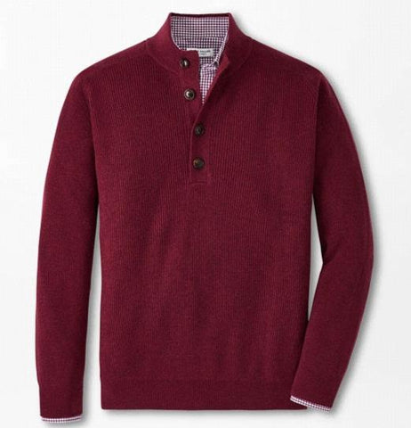 Ruxton Rib Button Mock Sweater in Currant by Peter Millar