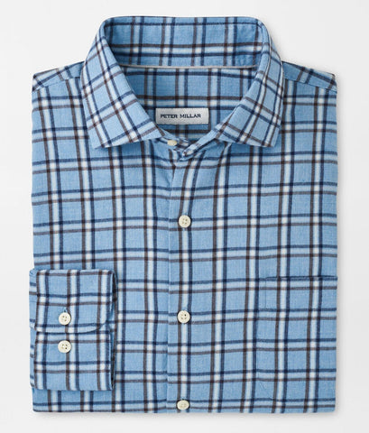 Nelson Flannelite Cotton-Stretch Sport Shirt in Cottage Blue by Peter Millar