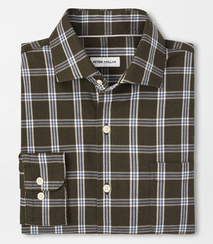 Vernon Flannelite Cotton-Stretch Sport Shirt in Dark Olive by Peter Millar